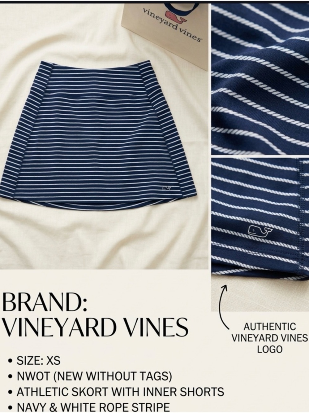 Vineyard Vines Navy and White Striped A-Line Skort